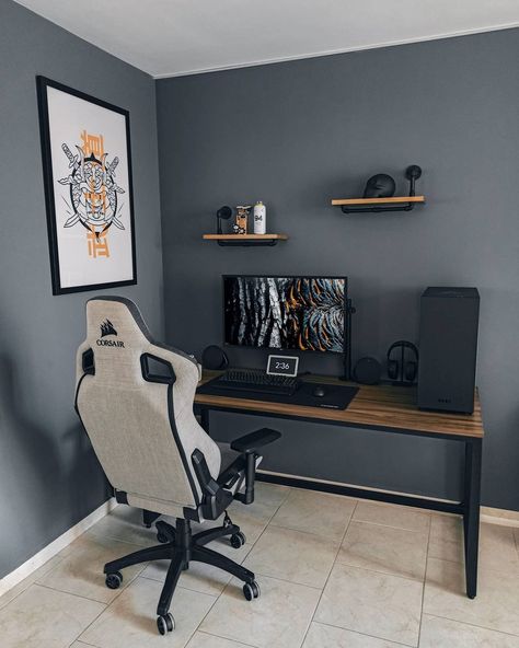 What would you change? Tag a friend who needs a new setup! Follow @setupwarriors for more Follow @setupwarriors for more Like Comment & Share to support Via Gaming Bedroom Ideas, Modern Study Rooms, Gaming Bedroom, Gamer Bedroom, Modern Home Offices, Study Room Design, Home Studio Setup, Bedroom Setup, Computer Room