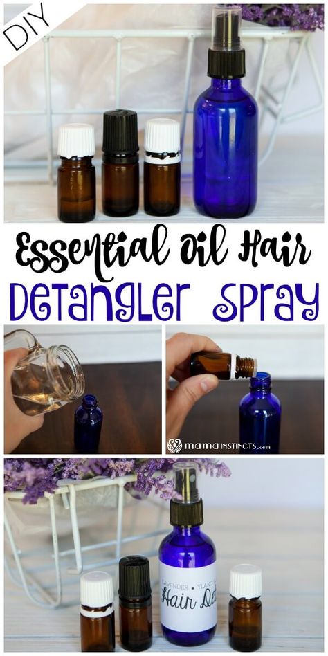 Hair Detangler Spray, Essential Oil Hair, Oils For Hair, Homemade Shampoo, Diy Essentials, Detangler Spray, Home Remedies For Hair, Tangled Hair, Essential Oils For Hair