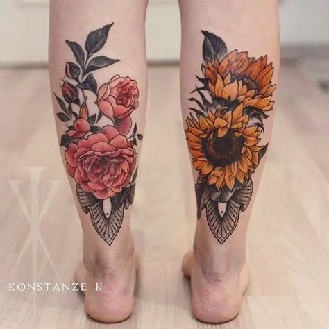 Tattoo Calf, Tattoo Ideas Males, Lower Leg Tattoos, Sunflower Tattoo Shoulder, Girls With Sleeve Tattoos, Tattoo Leg, Tattoos Geometric, Disney Tattoo, Sunflower Tattoos