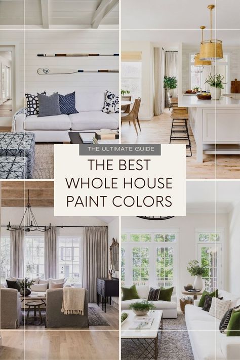 Did you know using a whole house paint color will help you create a cohesive flow throughout your entire home? Learn more about my favorite neutral colors as well as tips on how to select the right color the first time! Whole House White Paint Scheme, Paint Colors Interior Home, Best All Over Paint Color For Home, Paint Color By Room, Good Living Room Paint Colors, Best Color To Paint Inside House, Best Color For Whole House, Kitchen And Family Room Paint Colors, Home Interior Design Paint Color Schemes