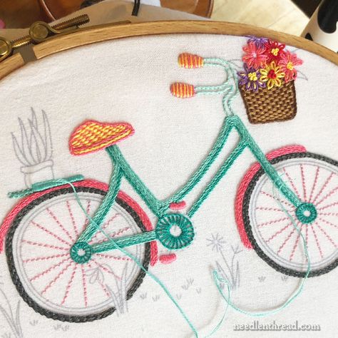 Embroidery Design: Summer Wheels! – NeedlenThread.com Small Camper, Tambour Embroidery, Chain Stitch Embroidery, The Punch, Embroidery Scissors, Home Again, Hand Embroidery Pattern, Nursery Rhyme, Monogram Design