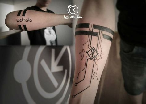 Valhalla Rune, Halo Tattoo, Electronic Tattoo, Tech Tattoo, Lotr Tattoo, Scandinavian Tattoo, Vikings Valhalla, Cyberpunk Tattoo, Tattoo Samples