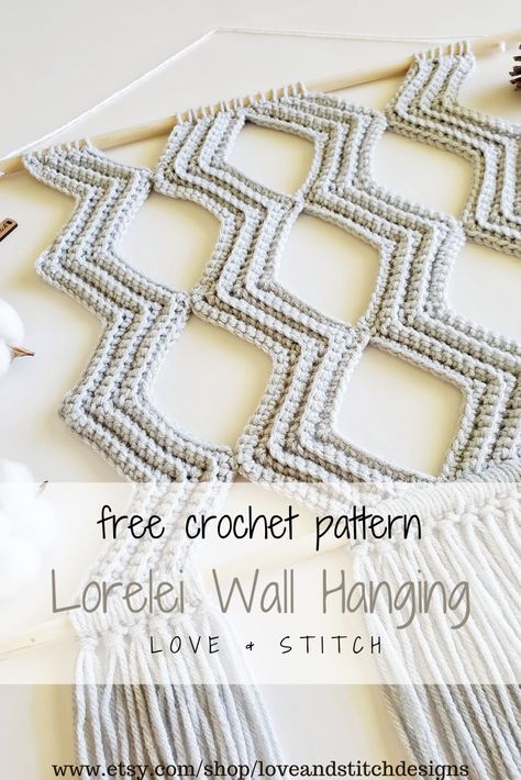 The Lorelei Wall Hanging Crochet Pattern - Love & Stitch Crochet Christmas Wall Hanging Free Pattern, Crochet Wall Art Pattern Free, Crochet Wall Hanging Pattern Free, Diy Crochet Wall Hanging, Crochet Ideas Aesthetic, Wall Hanging Crochet, Photo Wall Hanging, Crochet Wall Hanging, Large Crochet Hooks