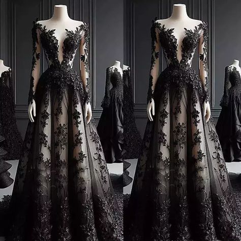 Gothic Champagne and Black Wedding Dresses Long Sleeves Lace Appliques Bridal | eBay Sheer Black Wedding Dress, Black Lace Gown Long Sleeve, Black 2 Piece Wedding Dress, Black Mesh Wedding Dress, Gothic Vampire Wedding Dress, Black Lace Mermaid Wedding Dress, Dark Wedding Dress Black Laces, Black Wedding Dress Bride, Black Witchy Wedding Dresses