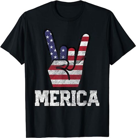 4th Of July Vintage, Rock Sign, Love America, Vintage American Flag, Graphic Apparel, American Flag, 4th Of July, Flag, T Shirt