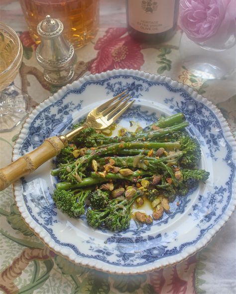 Grilled Broccolini with Tahini Dressing & Pistachios – Flamingo Estate Estate Kitchen, Broccolini Recipe, Grilled Broccolini, Flamingo Estate, Pistachio Recipes, Tahini Dressing, Tahini, Let Them Eat Cake, Fried Chicken