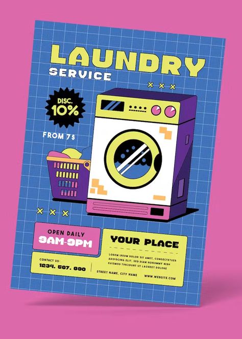 Laundry Service Flyer Template AI, EPS, PSD Printing Services Poster, Laundry Graphic Design, Laundry Poster Design, Service Poster Design, Laundry Branding, Laundry Poster, Service Advertisement, Event Poster Design Inspiration, Service Poster