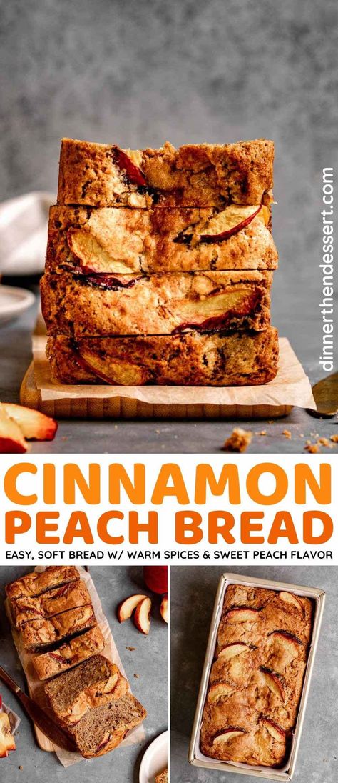 Cinnamon Peach Bread may sound like a strange combination at first, but the warm spice brings out the sweet peach flavor perfectly in this delicious bread. Peach Loaf Recipes, Peach Loaf Bread, Banana Peach Bread Recipe, Healthy Peach Bread, Vegan Peach Bread, Unique Peach Recipes, Cinnamon Peach Bread, Fresh Peach Bread Recipe, Peach Quick Bread Recipe