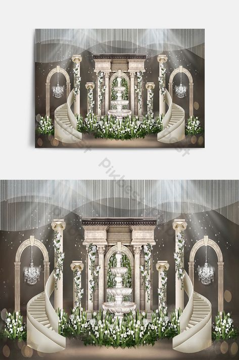 Organization Templates, Event Venue Spaces, Wedding Card Design Indian, Fountain Garden, Wedding Stage Backdrop, Korean Wedding Photography, Wedding Planning Business, Wedding Cake Photos, Wedding Backdrop Decorations