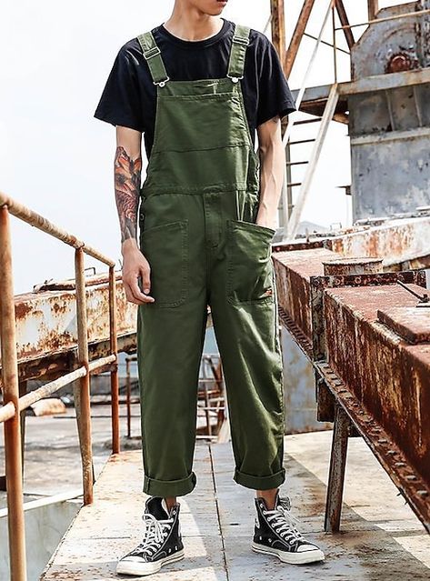 Overalls Outfits, Green Overalls, Celana Kargo, Cargo Jumpsuit, Cargo Work Pants, Men's Cargo Pants, Pants Overalls, Overalls Men, Mens Overalls