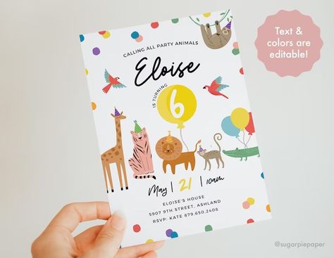 Party Animals Invitation Party Animals Birthday Invitation - Etsy Brasil Party Animals Birthday Invitation, Party Animal Birthday Theme Invitations, Party Animals Invitation, Animal Parade Party, Party Animal Birthday Invitation, Animal Parade Birthday Party, Calling All Party Animals Birthday Theme, Party Animal Invitation, Calling All Party Animals