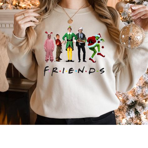 Christmas Movies Characters, Grinch Sweatshirt, Christmas Movie Characters, Movies Characters, Christmas Crewneck Sweatshirt, Christmas Friends, Friends Sweatshirt, Friends Christmas, Christmas Crewneck