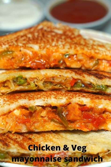 Chicken & Veg mayonnaise sandwich recipe How To Make Sandwiches At Home, Veg Mayonnaise Sandwich, Mayonnaise Sandwich Recipe, Mayonnaise Sandwich, Veg Sandwich, Making Chicken, How To Make Sandwich, Grilled Sandwich, Sandwich Recipe