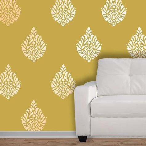 Amazon.com: Design In Flower Painting Reusable Plastic Wall Stencils for Home (Yellow, 11 X 15 Inches) : Tools & Home Improvement Wall Stencil Designs, Wall Stencil Patterns, Stencil Projects, Bedroom Wall Designs, Stencil Design, Wall Stencil, Stencil Patterns, Stencils Wall, Stencil Painting