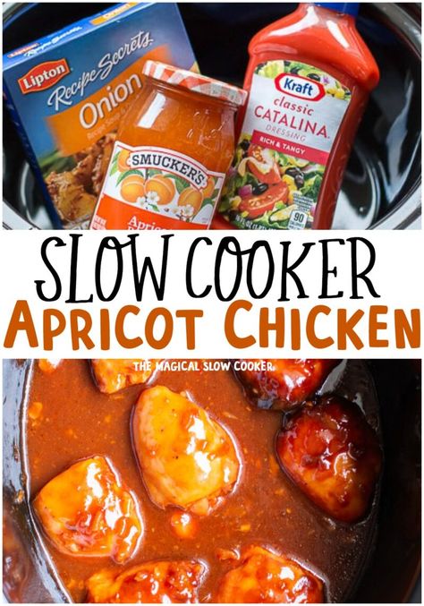 Slow Cooker Apricot Chicken - The Magical Slow Cooker Apricot Crockpot Chicken, Crock Pot Apricot Chicken, Apricot Chicken Slow Cooker, Slow Cooker Apricot Chicken, Apricot Chicken Recipes, Tangy Chicken, Magical Slow Cooker, Chicken Crockpot Recipes Easy, Apricot Chicken