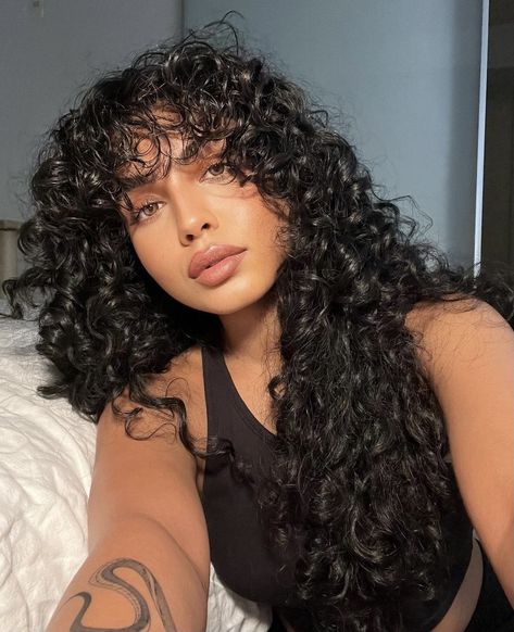 Long Curly Hair, Long Curly, Curly Hair, Bangs, A Woman, Tattoos, Hair, Instagram