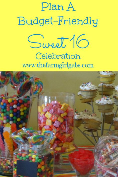 Great tips and ideas for planning a budget-friendly Sweet 16 party! Candy bar ideas, cupcake ideas, menu ideas, and  how to keep it organized and fun! Sweet 16 Candy Bar, Sweet 16 Candy, Sweet 16 Party, Sweet 16 Cakes, 16 Cake, Sweet Sixteen Parties, Sweet 16 Birthday Party, Sweet Sixteen Birthday, Candy Table