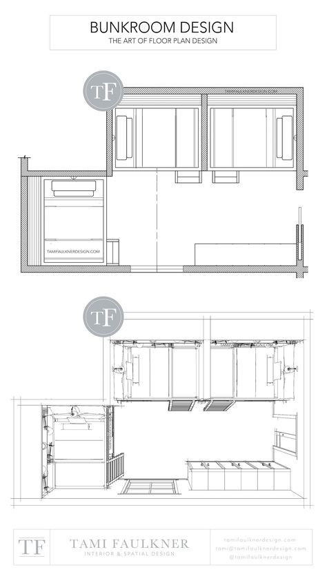 FIVE ESSENTIAL DESIGN TIPS EVERY SUCCESSFUL BUNK ROOM NEEDS — Tami Faulkner Design | Custom Floor Plans, Spatial and Interior Design Services in person and online Tami Faulkner, Bunk Bed Plan, Room Needs, Custom Floor Plans, Built In Bunks, Ceiling Plan, Bunk Rooms, Ceiling Fan Design, Bed Plans