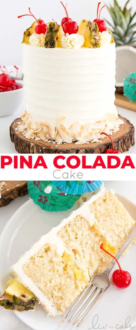 Pina Colada Cake Recipe, Dessert Coconut, Pineapple Filling, Pina Colada Cake, Nut Cake, Cocktail Cake, Birthday Cake Flavors, Making Cakes, Spring Cake