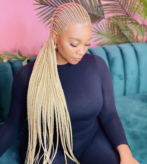 Blonde Cornrow Ponytail, 613 Lemonade Braids, Small Cornrows Braids Straight Back Long, Blonde Conrows For Black Women, Honey Blonde Cornrows Braids Black Women, Cornrow Blonde Braids, Honey Blonde Cornrows, Blonde Straight Up Braids African, African Braids Blonde