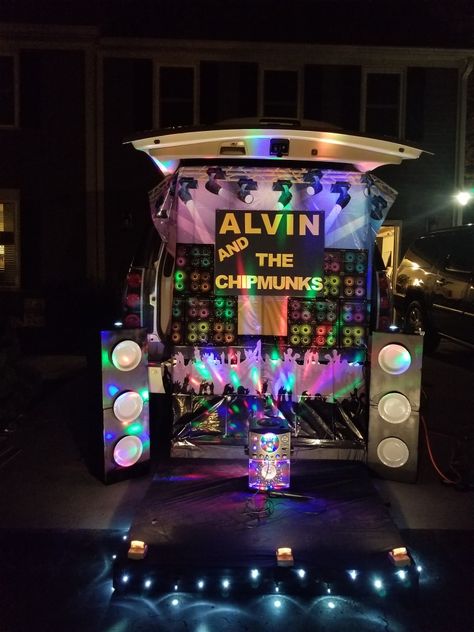 Alvin and the Chipmunks trunk or treat Trunk Or Treat Ideas For Cars With Costumes, Alvin And The Chipmunks Trunk Or Treat, Fun Trunk Or Treat Ideas, Trunker Treat Ideas, Kids Bop, Halloween Backdrop, Girl Scout Ideas, Scout Ideas, Alvin And The Chipmunks