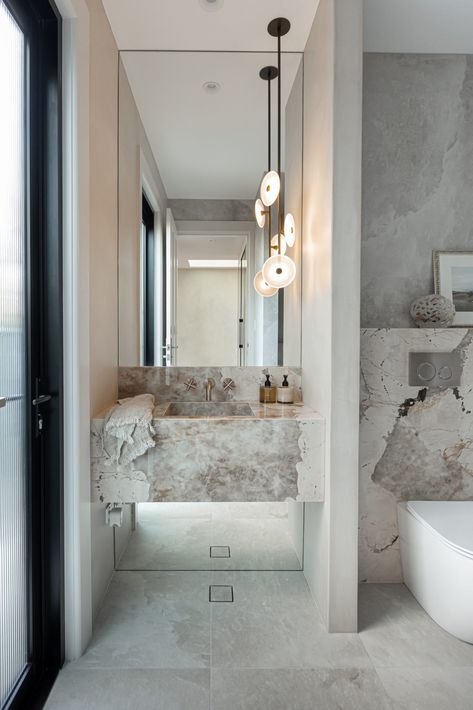 Kyal And Kara, Stone Vanity, Beaumont Tiles, Powder Room Design, Bathroom Design Inspiration, Spanish Design, Stone Basin, Main Bathroom, French Interior