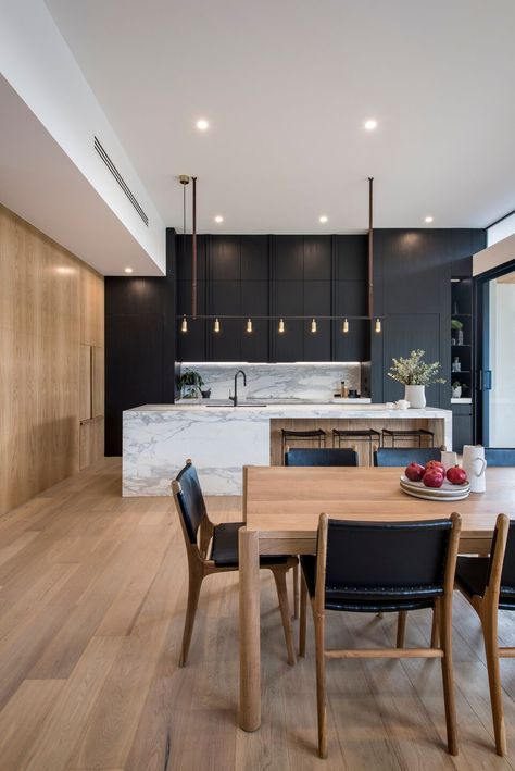 Waterfall Counter, Bulthaup Kitchen, Calacatta Marble, Contemporary Kitchen Design, Kitchen Marble, Kitchen Room Design, Kitchen Inspiration Design, Black Cabinets, Hyde Park