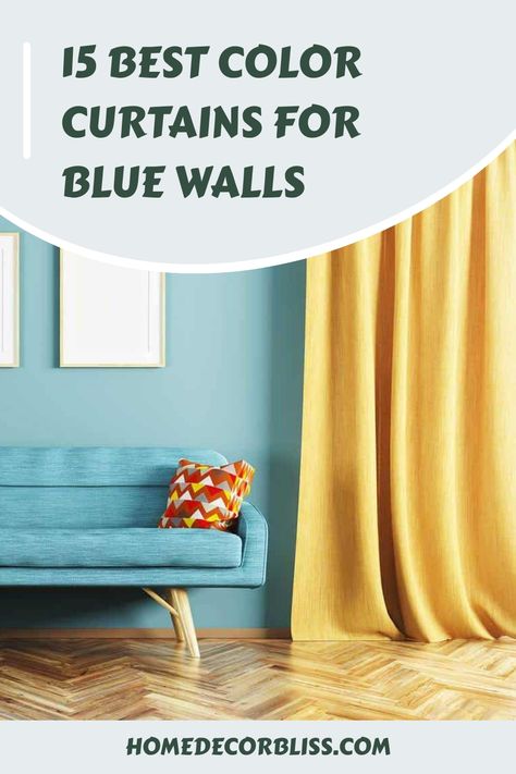 15 Best Color Curtains For Blue Walls Curtains For Blue Walls Living Room, Blue Wall Curtain Ideas, Curtains For Light Blue Walls, Curtains For Blue Walls, Blue Room Paint, Blue Dining Room Walls, Blue And Yellow Living Room, Interior Paint Color, Blue Walls Living Room