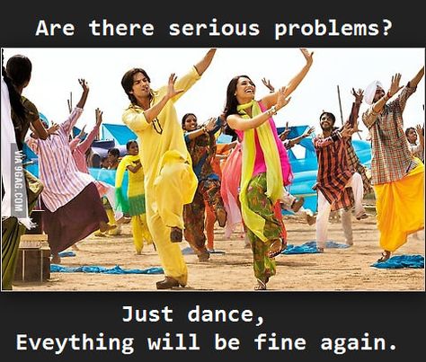 Bollywood logic. - 9GAG Bhangra Dance, Rani Mukherjee, Belly Dancing Classes, Rani Mukerji, Indian Jokes, Bollywood Memes, Desi Jokes, Desi Humor, Desi Memes