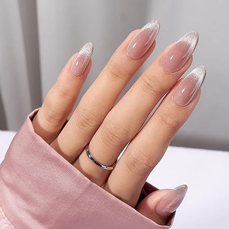 Amazon.com: BTArtbox Press On Nails Almond - Cat Eye Press On Nails Medium, French Tip Soft Gel Nails, Fake Nail Extensions In 15 Sizes - 30 Fake Nails Kit : Beauty & Personal Care Soft Gel Nails, Gel Nail Tips, Cat Eye Nails, Nail Extensions, Nail Kit, False Nails, Nail Designer, Almond Nails, Fake Nails