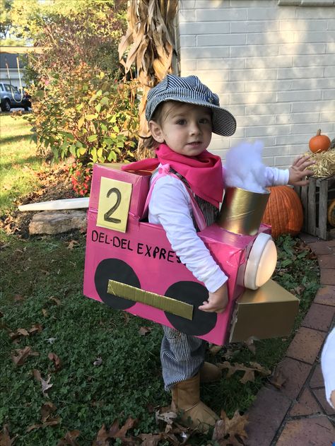 Diy Train Conductor Costume, Train Stroller Costume, Train Halloween Costume Toddler, Cardboard Train Costume, Diy Train Costume, Conductor Outfit, Train Conductor Costume, Stroller Costume, Train Outfit