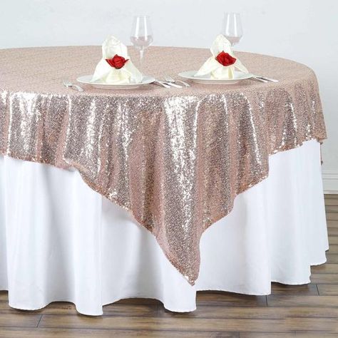 72" Sequin Square Overlay - Rose Gold | Blush = $31.99 Wedding Table Overlays, Sequin Tablecloth, Sequin Table, Table Overlays, Chair Sashes, Rose Gold Sequin, Event Table, Square Tablecloth, Square Table