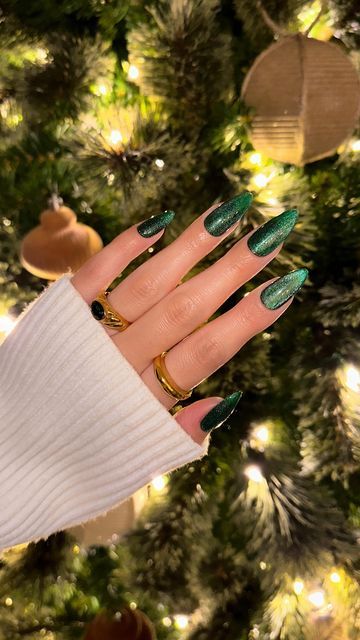 Dayanna I. Sapiens on Instagram: "emerald velvet 🎄 #holidaynails #christmasnails #nails #nailsofinstagram #nailsdesign #nailsart #nailstagram #nailsonfleek #nailart #naildesigns #fallnails #greennails #disseynails #gelcare #nailinspo #velvetnails" Winter Manicures, Cutest Nails, Festive Holiday Nails, Emerald Nails, Emerald Velvet, Candy Cane Nails, Velvet Nails, December Nails, Holiday Nail Designs