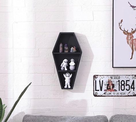 Coffin Bookshelf, Coffin Shelves, Alt Decor, Witchy Room Decor, Coffin Decor, Shelf Wall Decor, Coffin Shelf, Oddities And Curiosities, Witchy Room