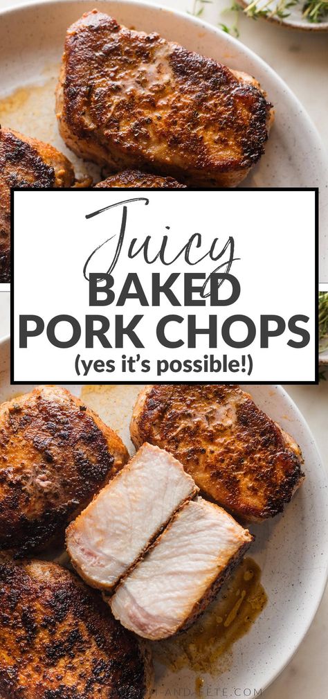 Easy to make and flavorful, with a beautiful golden crust and tender, juicy interior, these Baked Boneless Pork Chops are simply the best oven-baked pork chops you’ll ever have. Best of all, you just need pantry staples and about 5 minutes of prep work! Baked Thick Pork Chops, Tender Baked Pork Chops, Pork Loin Chops Recipes, Baked Boneless Pork Chops, Oven Pork Chops, Center Cut Pork Chops, Boneless Pork Chop Recipes, Baked Pork Chops Oven, Tender Pork Chops