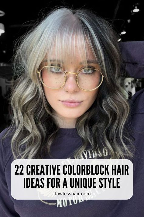 Platinum Blonde Black Colorblock Hair Edgy Blonde Hair, Colorblock Hair, Edgy Hair Color, Edgy Hair, Frame Light, Shades Of Blonde, Black Shade, Be Unique, Hair Inspo Color