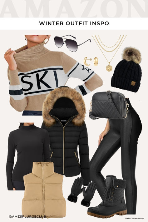 Ski resort outfit, ski bunny, what to wear in the moutains, womens winter outfit inspiration, aspen outfit, winter fashion ideas, moutain fashion Snow Trip Outfit, Aspen Outfit Winter, Ski Vacation Outfits, Snow Bunny Outfit, Ski Resort Outfit, Outfit Ski, Snow Outfits For Women, Winter Fashion Ideas, Ski Outfit For Women