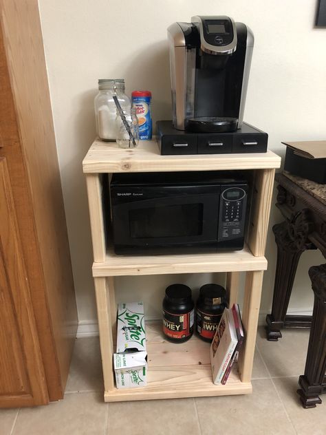 Wooden Microwave Stand, Microwave Stand Ideas Small Kitchens Diy, Microwave Stand Diy, Microwave Table Ideas, Microwave Stand Ideas Small Kitchens, Diy Microwave Stand, Corner Microwave, Microwave Table, Diy Kitchen Cart