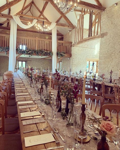 Fairy Lights Barn, Hanging Lights In Barn Wedding, Kingscote Barn, Wedding Venue Scotland, Barn Wedding Lights Ceilings, Big Red Barn, Wedding Color Schemes, Colour Schemes, Wedding Themes