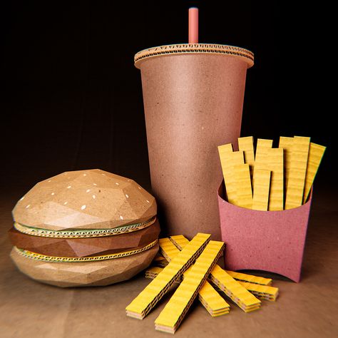 Making cardboard stuff is always cool and I have a soft spot for it =) So when I saw a photo by Jonny Marc Baker with a cardboard hamburger, I instantly thought that I had to recreate it and make my own rendition of it. Make sure you visit his portfolio at https://www.behance.net/JonnyMarcBaker  As usual, you can follow my Instagram account https://www.instagram.com/angelofernandes where I make daily posts and publish other stuff that I don't put here.  fastfood fries Cardboard hamburger Cardboard Mcdonalds, Cardboard Restaurant, Minka House, Cardboard Food, Cardboard Sculptures, Magic Kitchen, Fake Mustache, Fake Mustaches, Cardboard Crafts Diy