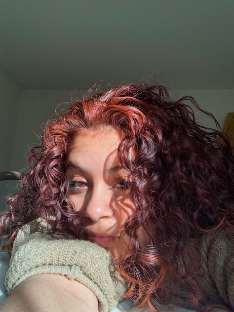 Curly Hair Dark Red, Loreal Hair Dye, Copper Curly Hair, Curly Hair Coloring, Red Copper Hair, Curly Natural Curls, Curly Afro Hair, Natural Curly Hair Cuts, Layered Curly Hair