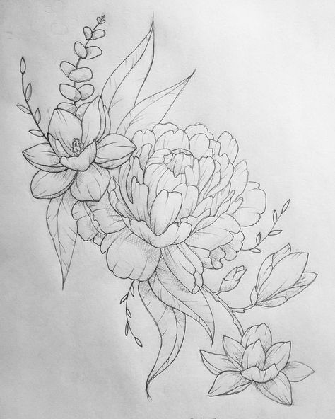 Another one done  #tattoo #peonytattoo #peony #eucalyptus #magnolia #magnoliatattoo #flash #linedrawing #sketch #drawing #etsy Dragons Tattoo, Magnolia Tattoo, Kunst Tattoos, Tattoos For Women Half Sleeve, Upper Arm Tattoos, Lily Tattoo, Tattoo Arm, 1 Tattoo, Flower Tattoo Designs