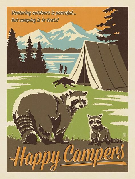 Happy Campers Anderson Design Group, Retro Artwork, Vintage Advertising Posters, Vintage Camping, Print Decals, Vintage Camper, Vintage Canvas, Happy Campers, Vintage Travel Posters