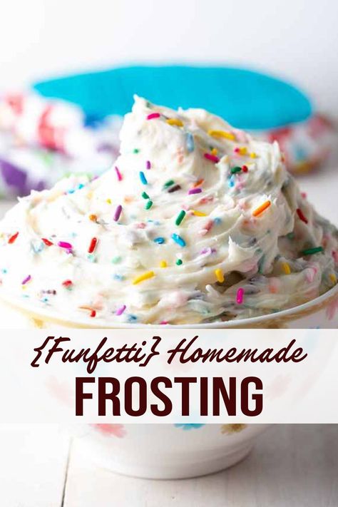 Funfetti Cake Filling, Frosting From Scratch, Confetti Icing, Kids Cake Flavor Ideas, Funfetti Cake Frosting, Filling For Funfetti Cake, Sprinkle Frosting, Confetti Frosting, Funfetti Cake Filling Ideas