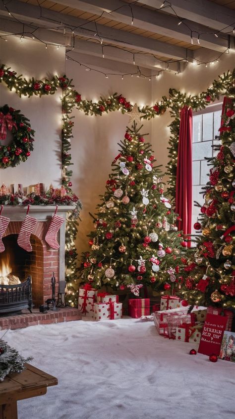 timeless Christmas décor ideas are here!!! Traditional Red White And Green Christmas Decor, Classic Green And Red Christmas Tree, White Green Red Christmas Decor, Christmas Decorations Red And Green, Red Green White Christmas Decor, Red Green And White Christmas Decor, Nostalgia Christmas Decor, Red White Green Christmas Decor, Red White And Green Christmas Decor