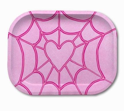 Cute Rolling Tray Rolling Tray Paint Ideas, Pink Rolling Tray, Pink Spider Web, Pink Spider, Pink Room Decor, Wood Art Projects, Tray Ideas, Rolling Tray, Color Palette Pink