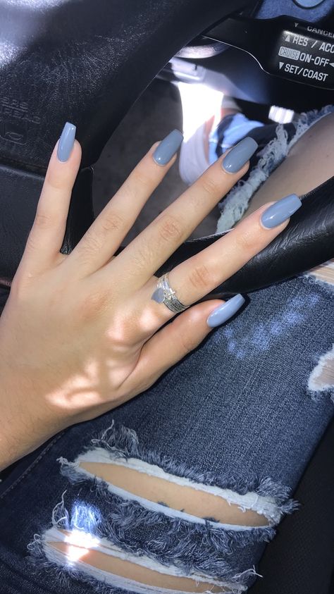 Grey Blue Nails, Nails Gray, Grey Acrylic Nails, Acrylic Nails Stiletto, Nagellack Trends, Red Acrylic Nails, Blue Acrylic Nails, White Acrylic Nails, Simple Acrylic Nails