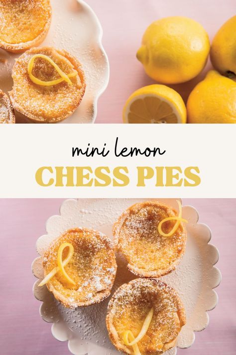 Sweet mini lemon chess pies are a perfectly portioned treat. Chess Pies, Lemon Chess Pie, Chess Pie Recipe, Springtime Recipes, Spring Veggies, Chess Pie, Brunch Desserts, Egg Bake, Florida Food