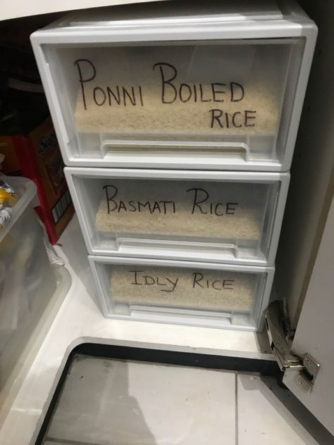 Drawers to store rice #ricestorage #ricestorageideas #kitchenstorageideas Rice Drum Storage In Modular Kitchen, Rice Storage Ideas, Drum Storage, Tall Unit, Rice Storage, Storage Idea, Modern Kitchen Cabinet Design, Kitchen Interior Design Decor, Modern Kitchen Cabinets