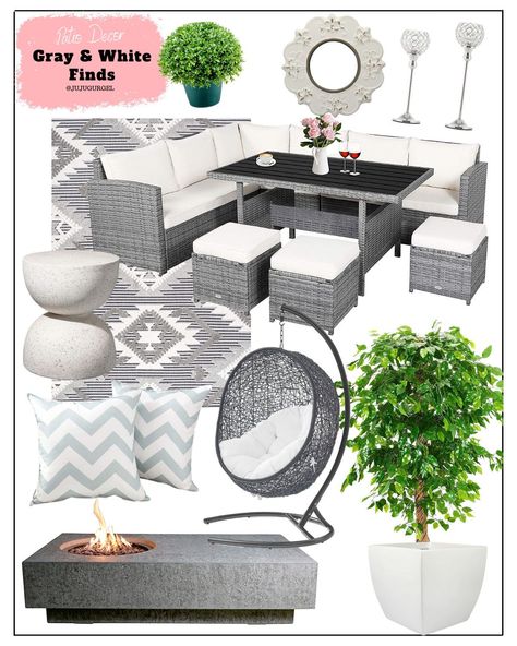 Grey Patio Furniture Decor, Patio Decor Inspiration, Patio Decoration Ideas, Patio Refresh, Gray Patio Furniture, White Outdoor Furniture, Garden Seating Area, Grey Patio, White Patio